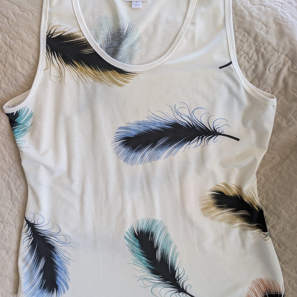 LuLaRoe Feather Print Tank Top - Black, Blue, Tan
